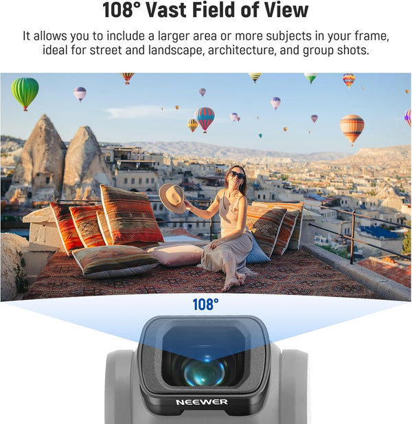 NEEWER 0.75X Wide Angle Lens Compatible with DJI OSMO Pocket 3 Creator Combo Accessories, Expanded FOV of 108Â°, Magnetic Coated Aspherical Action