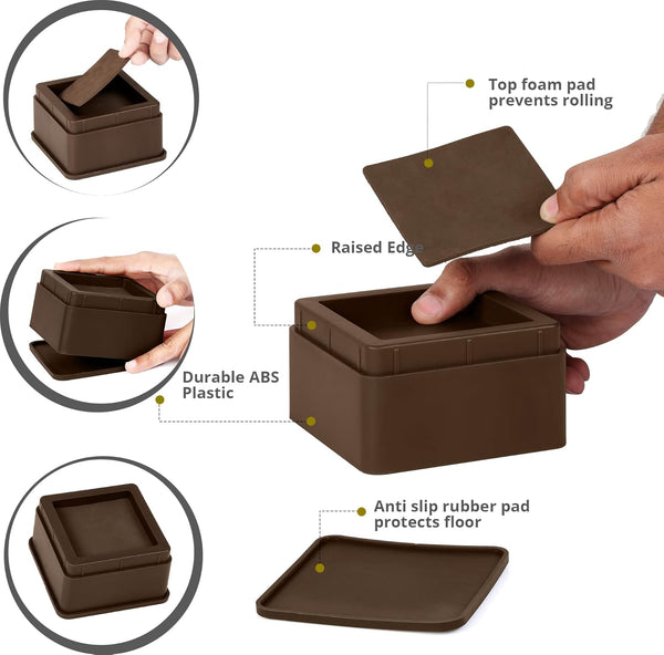Utopia Bedding Bed Risers 2 Inch - Pack of 8 - Adjustable Furniture Risers 2 & 4 Inch - anti Slip Foam & Rubber Pad - Stackable Beds Lifts Heavy