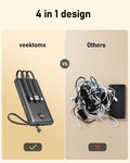 VEEKTOMX Portable Charger with Built-In Cables 10000Mah Power Bank for Iphone Slim Fast Charge USB C Battery Pack Travel Essentials Powerbank