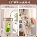 Glass Tumbler with Lid and Straw, 46 Oz Iced Coffee Cup with Handle, Glass Water Bottles with Silicone Sleeve, Glass Cup with Straws - Pearl Straw