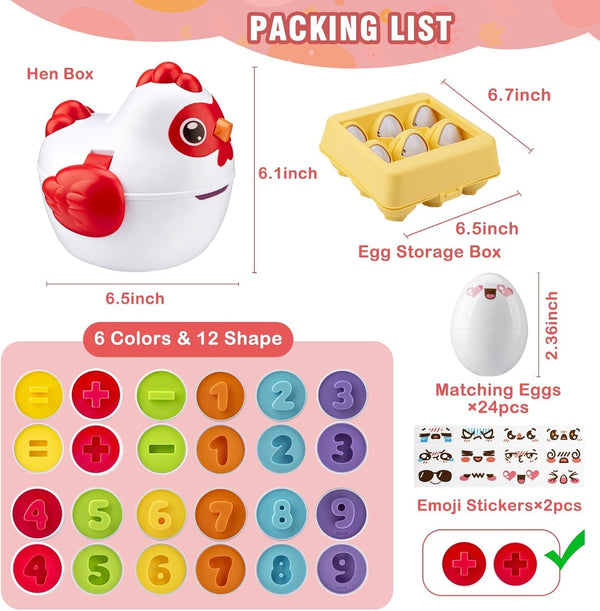 Easter Egg Matching Game for Toddlers - Educational Color & Shape Recognition Toy, 12-Piece Set | Easter Basket Stuffers for Kids