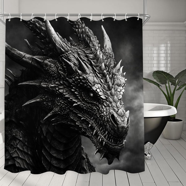 Dragon Shower Curtain for Bathroom, Black and White Boho Shower Curtain Set, Animal Fabric Modern Waterproof Bathroom Decor with 12 Hooks 72X72In