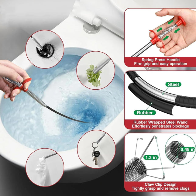 Drain Snake,61 Inch Flexible Grabber Claw Pick up Reacher Tool,Drain Clog Remover - Gutter Cleaning Tools for Home Sink,
