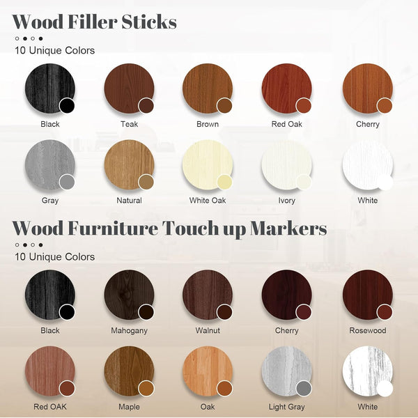 Wood Furniture Repair Kit - Set of 21 Furniture Markers Wood Filler Sticks Wood Scratch Repair Kit Remove Any Scratches, Scuffs, Cracks and Nail