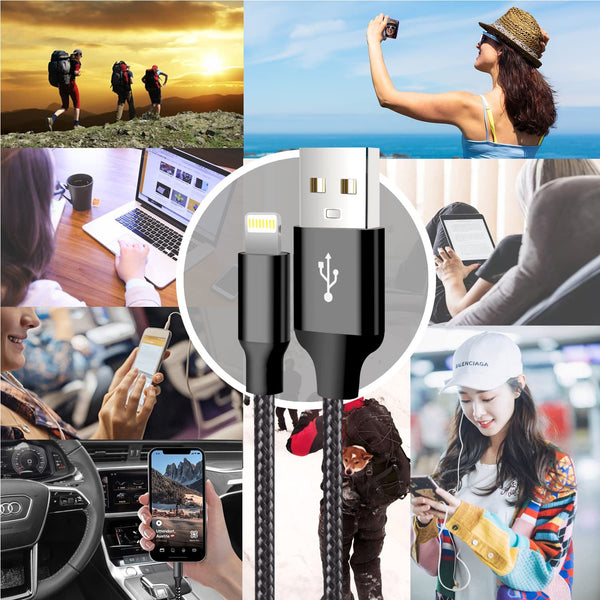Iphone Charger, 5 Pack 3/3/6/6/10FT Apple Mfi Certified USB Lightning Cable Nylon Braided Fast Charging Cord Compatible for Iphone