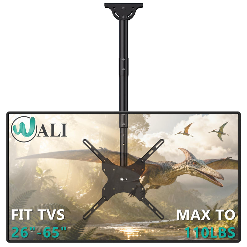 WALI TV Ceiling Mount Adjustable Bracket Fits Most LED, LCD, OLED and Plasma Flat Screen Display 26 to 65 Inch, up to 110 Lbs, Mounting Holes
