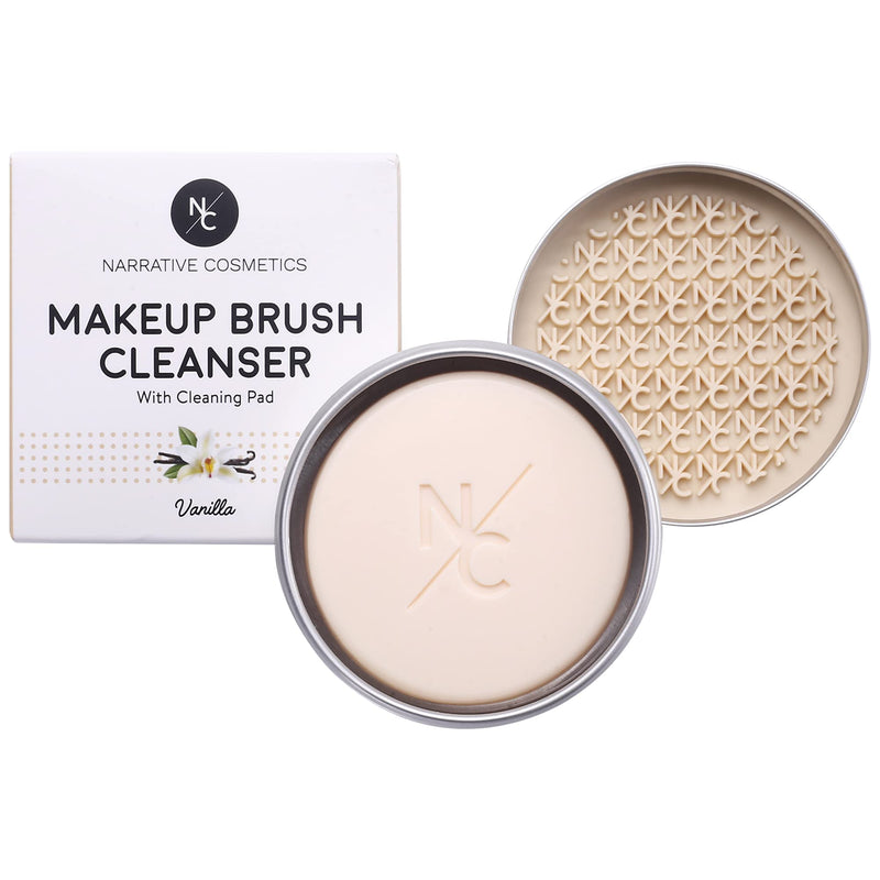 Solid Makeup Brush Cleanser Soap with Silicone Cleaning Pad, Cleans Natural & Synthetic Brushes, Vegan, Cruelty-Free, Natural Ingredients, Vanilla