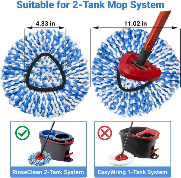 Mop Head Replacement, Spin Mop Refill Replace Head Compatible with 2 Tank Mop System, 4 Pack Machine Washable Microfiber Mop Heads Replacement for