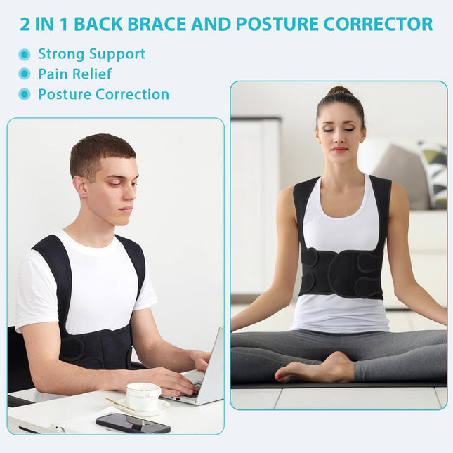 KD Back Brace Posture Corrector - Full Support for Women and Men - Straighten Shoulders, Relieve Upper and Lower Back Pa