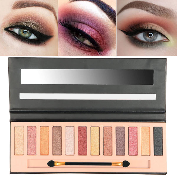 2 Pcs 12 Colors Eye Shadow Palette,Nude Matte Smokey Shimmer Glitter Eyeshadow Palette,Blendable Rich Colors,Waterproof Beauty Makeup Palette Kit