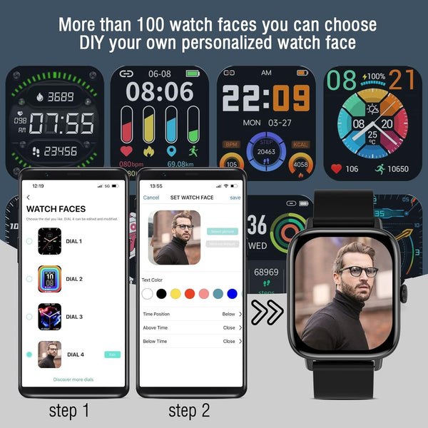 Smart Watch for Men Women (Answer/Make Calls) 1.83" Smartwatch for Android Ios Phone Compatible IP67 Waterproof Fitness Activity Tracker Watch