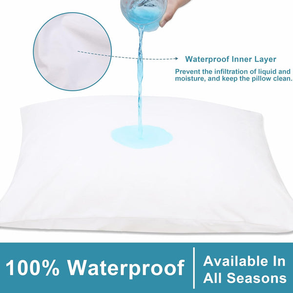 NTBAY 4 Pack Zippered Waterproof Queen Pillow Protectors, Super Soft Quiet Zip Pillow Protectors, 20x30 Inches Jersey Pure White Waterproof Pillow