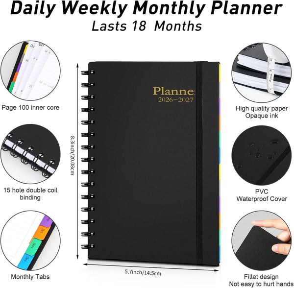 Daily Planner 2025-2026, Monthly Weekly Daily Planner 2025-2026, 18 Month with Tabs, July 2025 - December 2026 Time Management Manual, 100GSM