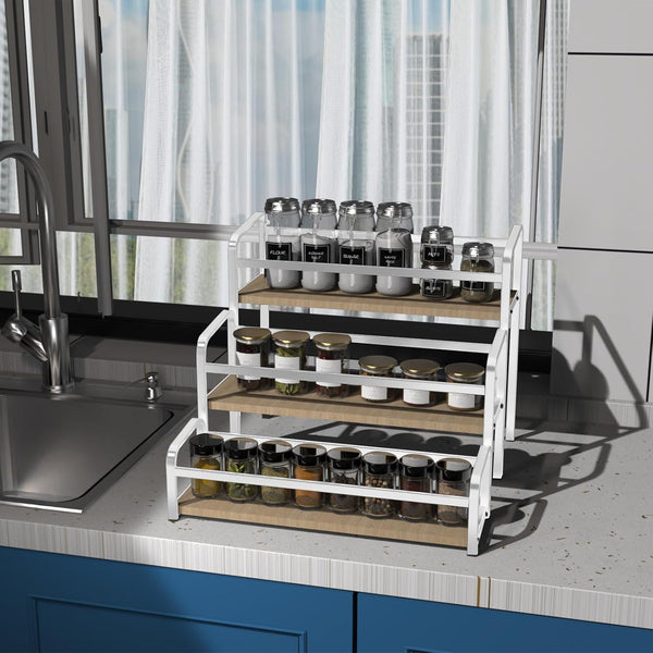 Spice Rack Organizer for Countertop , 3-Tier Spice Storage Holder with Magnetic Connetion for Kitchen , Durable Syrup Rack with Fall Protection