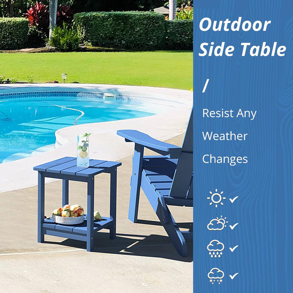LUE BONA Adirondack Outdoor Side Table, 2-Tier Navy Blue HDPS Patio End Table Weather Resistant, Morden Side Table for Patio, Pool, Porch