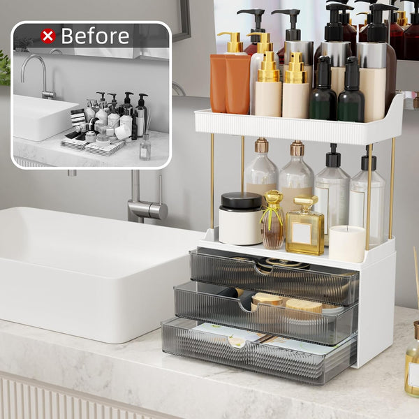 3 Drawers Bathroom Counter Organizer, 5 Tier Makeup Organizer, Versatile Perfume Organizer, Ideal for Bathroom Storage, Vanity, Large Skincare,