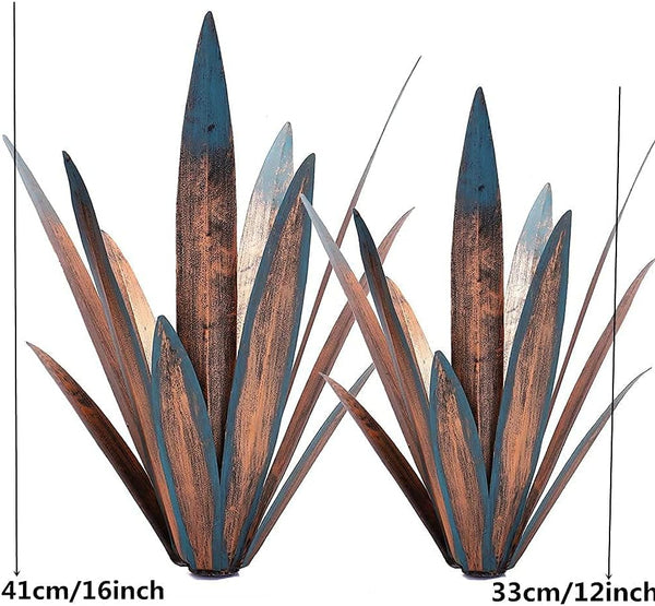 Jesokiibo 2Pcs Tequila Rustic Sculpture DIY Metal Agave Plant Home Decor Rustic Hand Painted Metal Agave Garden Ornaments Outdoor Decor Figurines