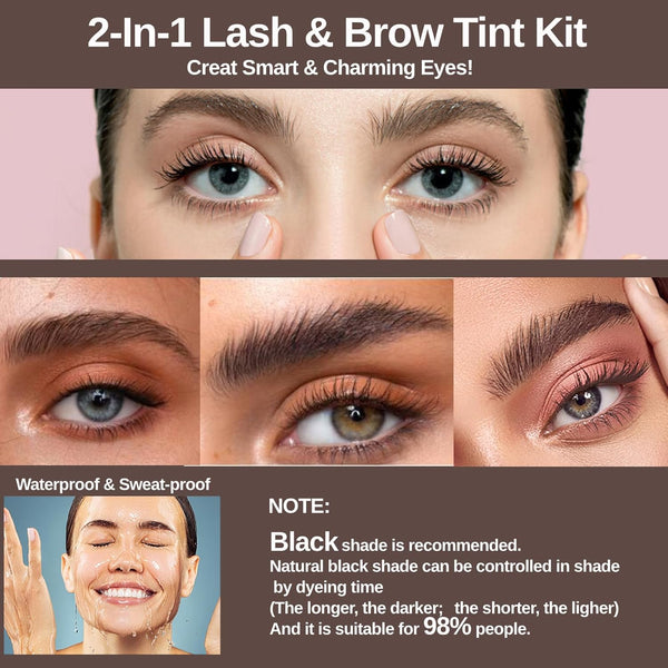 2-In-1 Eyelash & Eyebrow Kit, Professional Lash & Brow Color Kit, Lasting for 6 Weeks DIY Hair Coloring for Salon Home Use 7Ml (Black)