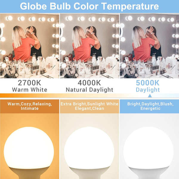 Hansang Vanity Light Bulb 5000K Daylight 8 Pack G25 LED Globe Light Bulb for Bathroom Vanity Mirror Decorative,E26 Medium Base, 5W 60W