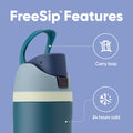 Owala Freesip Insulated Stainless Steel Water Bottle with Straw for Sports, Travel, and School Bpa-Free Sports Water Bottle, 24 Oz, Denim