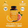 Viva Naturals Vitamin C and Zinc Supplement (250 Capsules) - 1000 Mg Vitamin C with Zinc 20 Mg Antioxidant Supplements for Immune Support, Vitamin