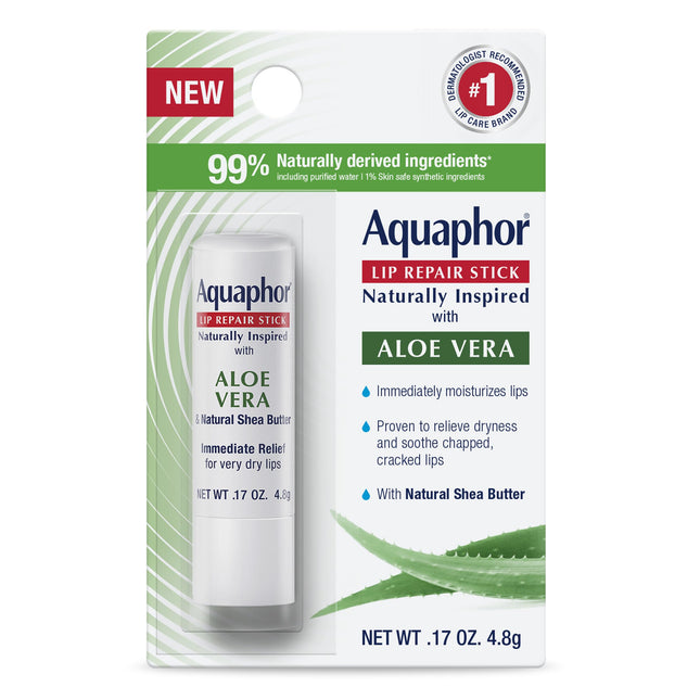 Aquaphor Naturally Inspired Lip Repair Stick with Aloe Vera and Natural Shea Butter, Hydrating Lip Balm Immediately Reli