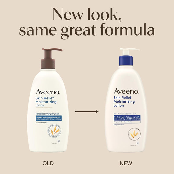 Aveeno Skin Relief Moisturizing Lotion for Very Dry, Itchy Skin with Soothing Triple Oat & Shea Butter Formula, Fragrance Free, 12 Fl. Oz