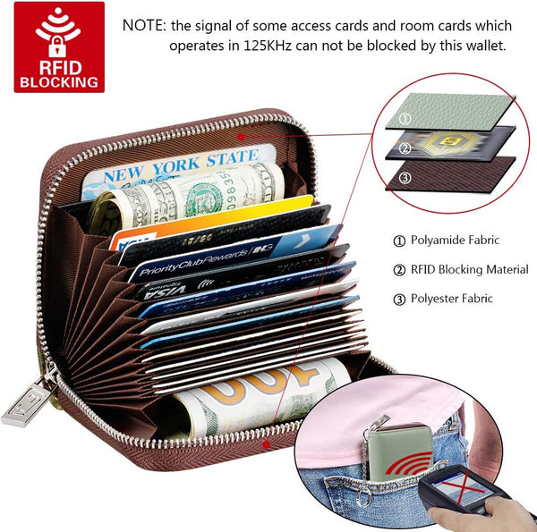 Furart Credit Card Wallet, Zipper Business Card Holder for Women, RFID Blocking, Keychain Wallet, Compact Size
