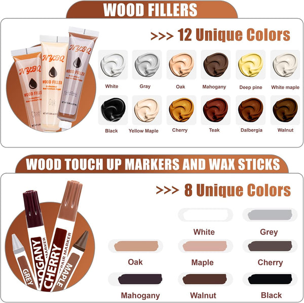 Wood Furniture Repair Kit- Set of 41 Laminate Vinyl Floor Repair Kit Wood Fillers,Floor Scratch Repair, Touch up Markers, Restore Hardwood