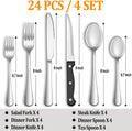 24 Pcs Silverware Set with Steak Knives Service for 4,Stainless Steel Flatware Set,Mirror Polished Cutlery Utensil Set,Home Kitchen Eating
