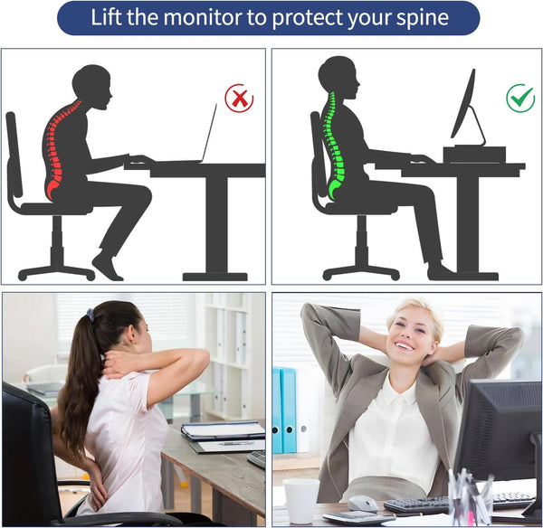 AUPSEN 2 Tier Computer Monitor Stands with Drawer and 2 Pencil Holder, Metal Monitor Stand Monitor Riser, Computer Desk Organizer and Accessories