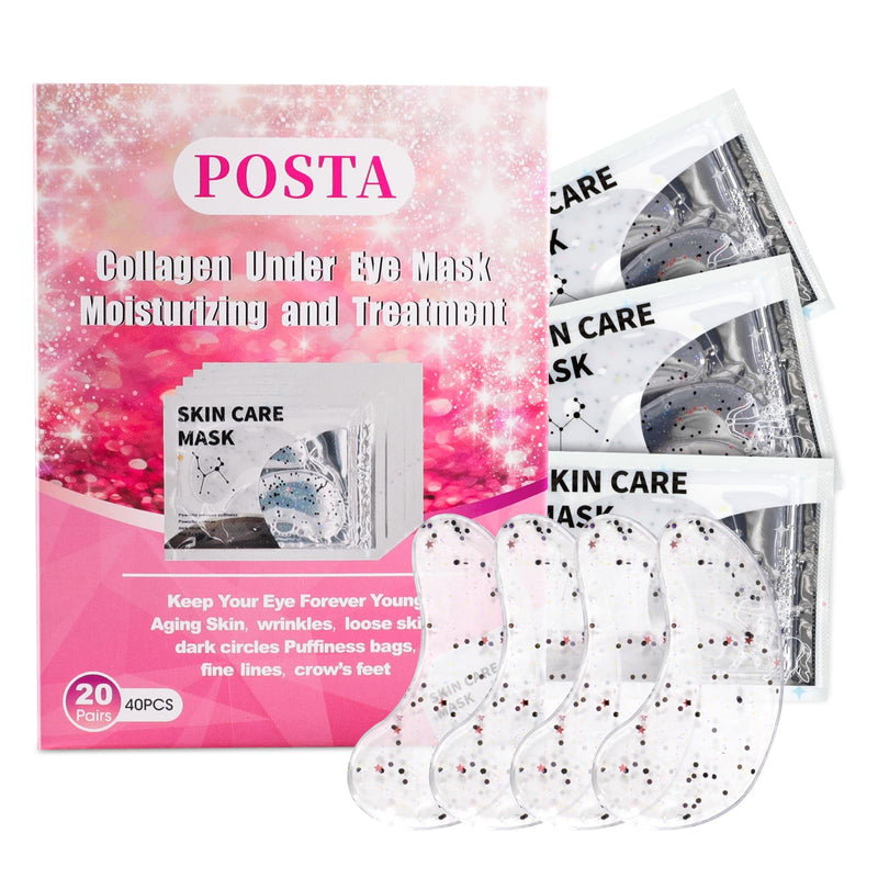 POSTA 20Pairs/40Pcs Collagen under Eye Patches, Glitter under Eye Mask for Dark Circles and Puffiness, Hydrating Eye Skincare Reduce Wrinkles and