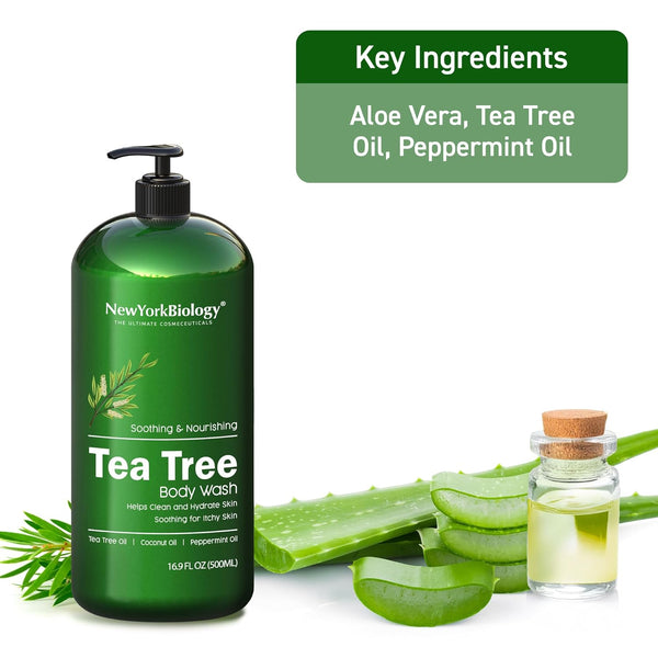 New York Biology Tea Tree Body Wash for Men and Women - Moisturizing Body Wash Helps Soothe Itchy Skin, Jock Itch, Athletes Foot, Nail Fungus,