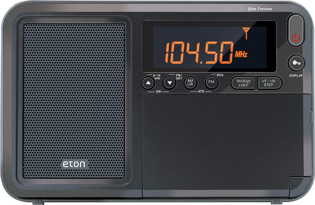 Eton Elite Traveler AM/FM, Longwave, Shortwave Radio with RDS, World Clock, 500 Stations, Dial Tuning, Alarm, Sleep Time