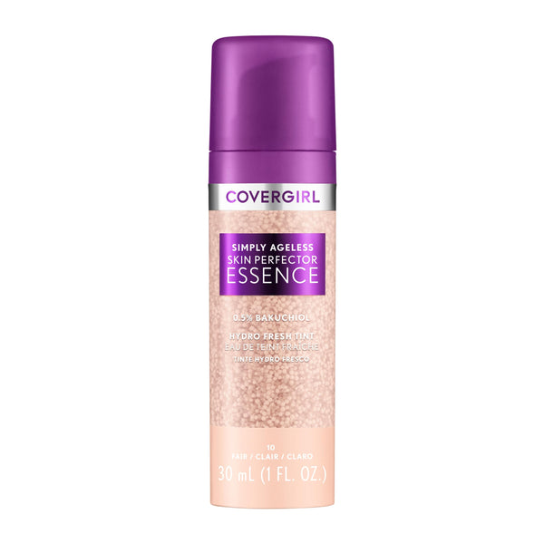 Covergirl Simply Ageless Skin Perfector Essence Foundation, 10 Fair, Tinted Skincare Makeup Hybrid, Sheer Tint, Radiant Finish, Glowy Finish,