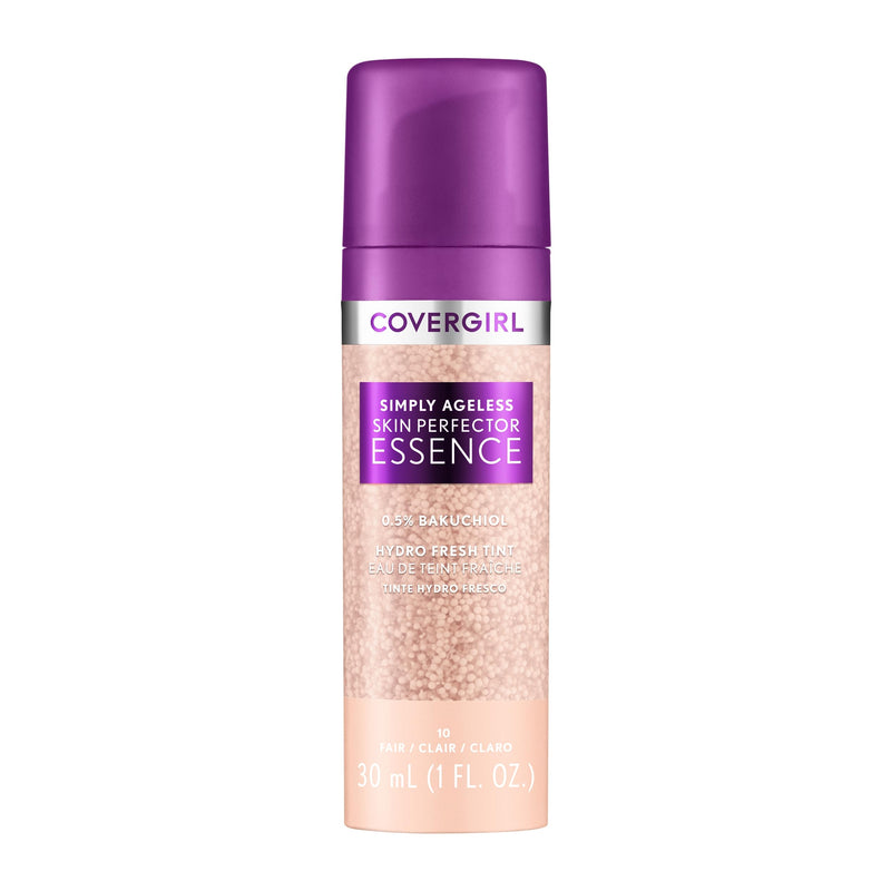 Covergirl Simply Ageless Skin Perfector Essence Foundation, 10 Fair, Tinted Skincare Makeup Hybrid, Sheer Tint, Radiant Finish, Glowy Finish,