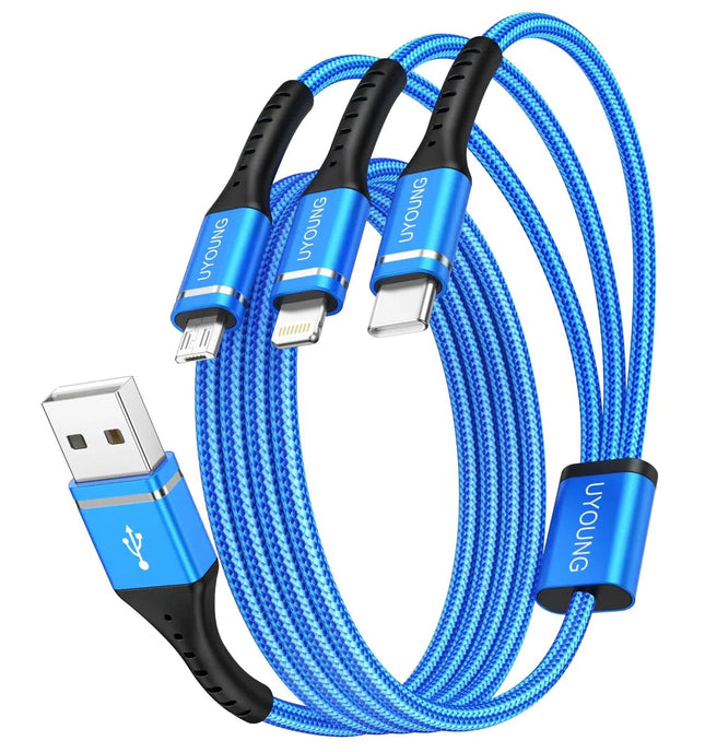 Multi Charging Cable 2Pack 6FT, 3 in 1 Charger Cable Braided Universal Phone Charging Cord with Lightning/Type C/Micro U