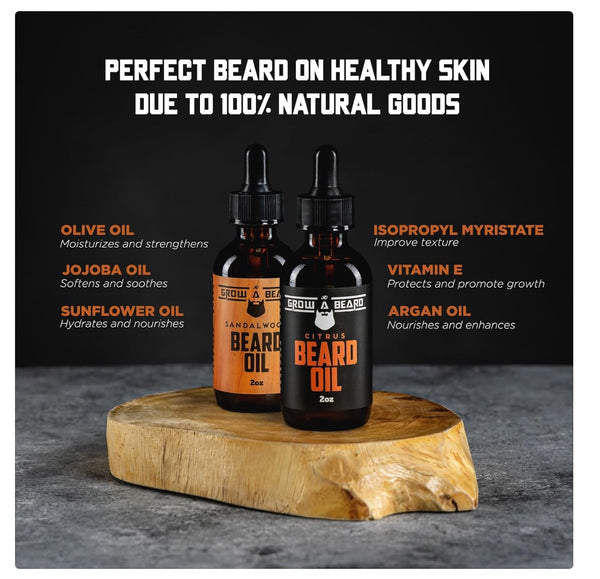 Beard Oil for Men, Beard Growth Oil, Beard Care, Best Beard Oil, All Natural, Sandalwood & Citrus Scent, Mens Gifts (2 Pack of 2 Oz)