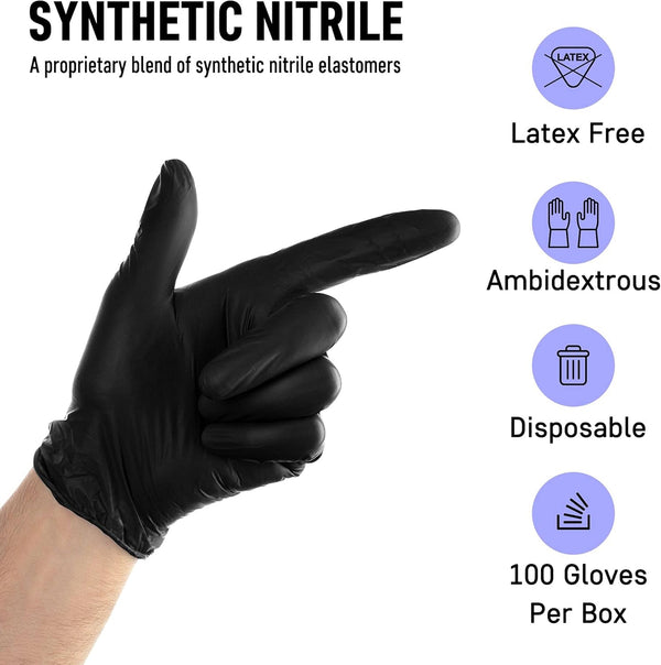 Dre Health Synthetic Nitrile Black Disposable Gloves Medium -100 PK No Latex Medical Gloves