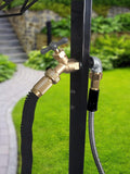 Outdoor Hose Holder Stand with Brass Spigot Faucet - Freestanding Metal Water Pipe Extension Hanger Stake Heavy Duty Storage Organizer for Garden