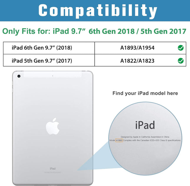 Procase Smart Case for Ipad 9.7 Inch Ipad 6Th/5Th Generation Case 2018 2017(Model: A1893 A1954 A1822 A1823), Ultra Slim 