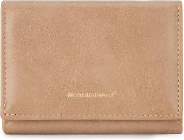 Montana West Wallet Women Small Trifold Wallet RFID Blocking Minimalist Wallets with ID Window Khaki