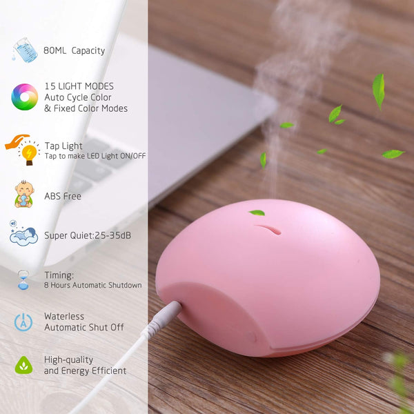 USB Essential Oil Diffuser, Mini Cute Shell Shape Aromatherapy Diffuser for Kids, 80Ml Ultrasonic Air Fresher USB Humidifier, BPA Free and