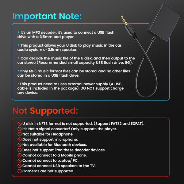 ANDTOBO USB to Aux Audio Adapter, 3.5Mm Male to USB Female, Car Music Player
