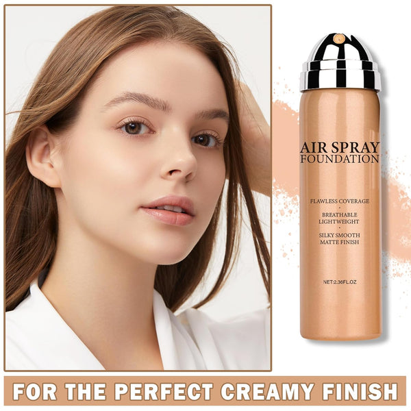 Flawless Airbrush Foundation High Coverage Foundation Smooth Creamy Matte Spray Foundation Makeup Kit for Mature Skin with Natural Nude Finish