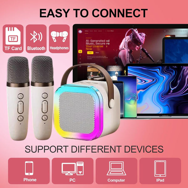 Karaoke Machine for Kids, Kids Karaoke Machine Gifts for Girls and Boys Family Party, Kids Karaoke Machine for Girls with 2 Wireless Microphones,