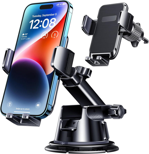 Car Phone Holder Mount, [Military-Grade Suction & Super Sturdy Base] 3 in 1 Universal Phone Mount for Car Dashboard Windshield Air Vent Car Mount