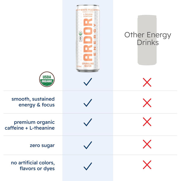ARDOR ENERGY Sparkling Water 6 Pack Sampler. 100Mg Organic Caffeine from Green Tea & 200Mg Organic L-Theanine (Focus & Calm). No Sugar. No