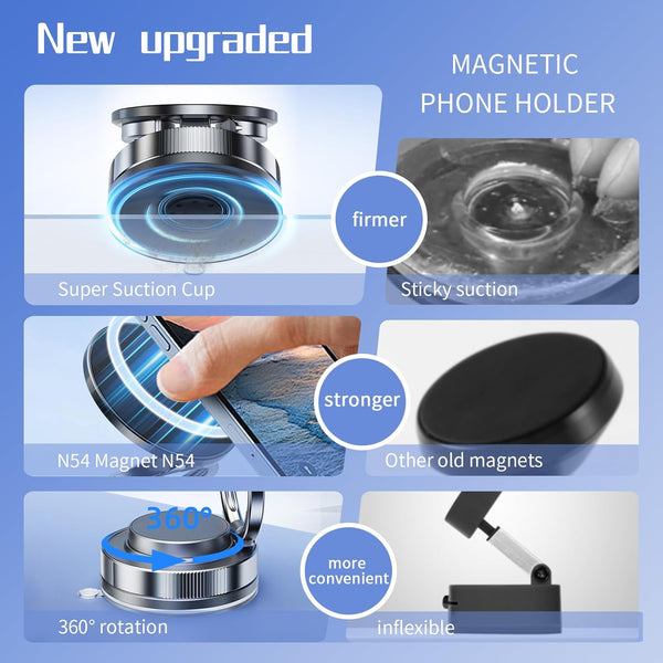 Vacuum Magnetic Phone Holder One-Handed Operation Foldable Adjustable Magnetic Phone Holder 360Â°Rotation for Car/Bathroom/Gym/Kitchen Multi-Scene