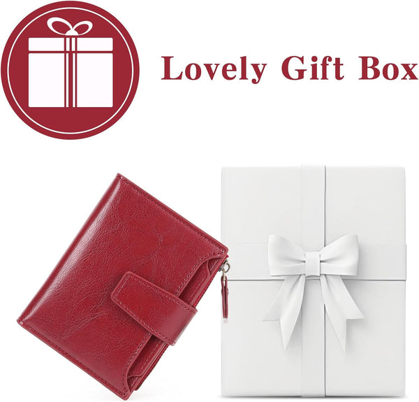 GOIACII RFID Women's Wallet Small Ladies Credit Card Holder Leather with Zipper Pocket 4 ID Windows Wine Wax Red A01 Wax Wine Red